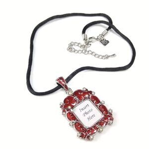 Cookie Lee Small Red Enamel Photo Frame Pendant Necklace - 18 Inches